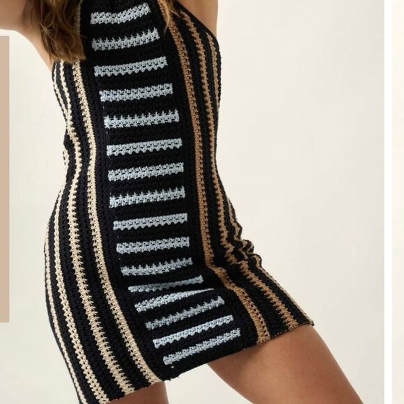 ** BOGO** Surf's Up Striped Crochet Knit Halter Sweater Dress by Promesa - Picture 4 of 4